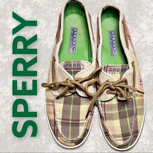SPERRY Women’s Top Sider Plaid Nautical Slip On Loafers, Size 8